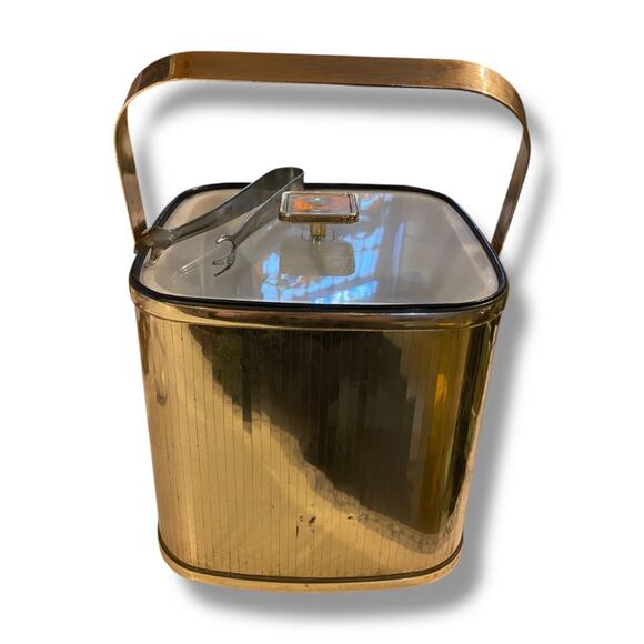 Vintage Culver Acrylic Goldtone MCM Ice Bucket and Tongs - Picture 1 of 7